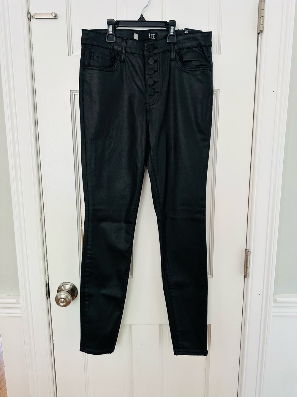 Kut from the Kloth High Rise Mia Skinny Matte Black Coated Jeans